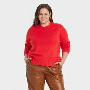 A New Day Womens Plus Size 4X Long Sleeve Crew Neck Pullover Sweater in Red